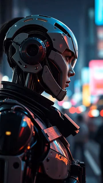 Cybernetic Woman in Neon City at Night - Free 4K & 8K Mobile Wallpaper
