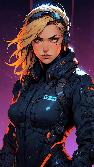 Cyberpunk Blonde Woman in Tactical Suit and Goggles - Free 4K & 8K Mobile Wallpaper