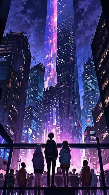 Cyberpunk City Skyline View Neon Glow Skyscraper Night - Free 4K & 8K Mobile Wallpaper