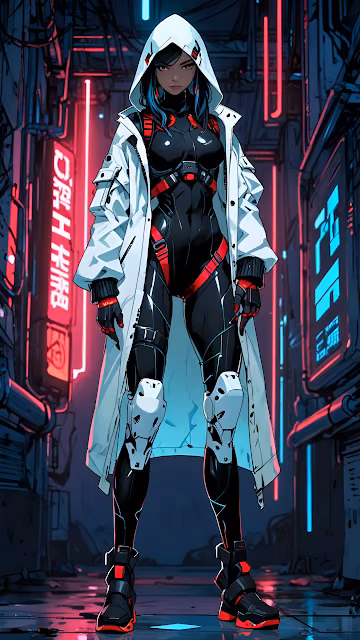 Cyberpunk Female Assassin White Coat Neon City Art - Free 4K & 8K Mobile Wallpaper