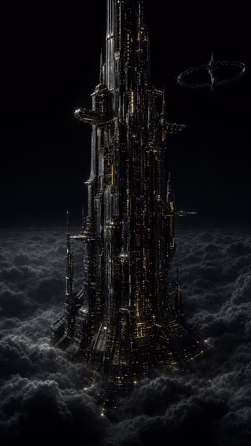 Cyberpunk Megastructure Towering Above Clouds Wallpaper - Free 4K & 8K Mobile Wallpaper