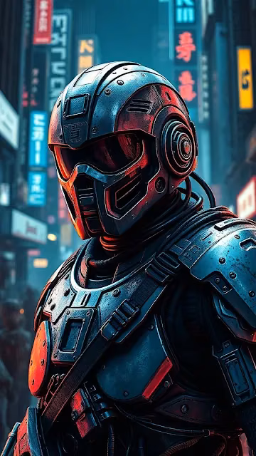 Cyberpunk Soldier in Neon City at Night - Free 4K & 8K Mobile Wallpaper
