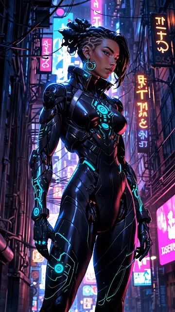 Cyberpunk Woman with Glowing Blue Circuitry - Free 4K & 8K Mobile Wallpaper