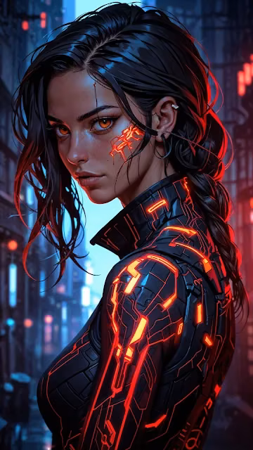 Cyberpunk Woman with Glowing Red Circuitry - Free 4K & 8K Mobile Wallpaper