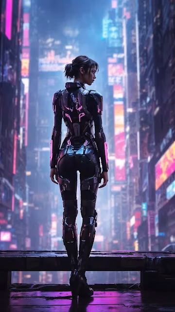 Cyberpunk Woman in Neon City at Night - Free 4K & 8K Mobile Wallpaper