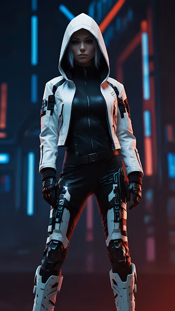 Cyberpunk Woman White Hooded Jacket Sci Fi Armor Neon - Free 4K & 8K Mobile Wallpaper