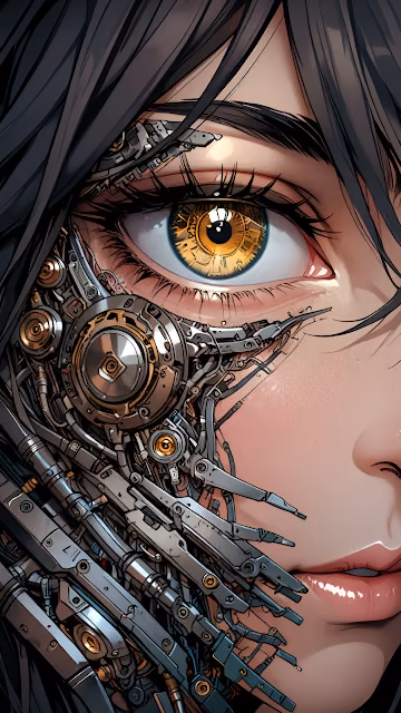 Cyborg Eye with Mechanical Components and Golden Iris - Free 4K & 8K Mobile Wallpaper