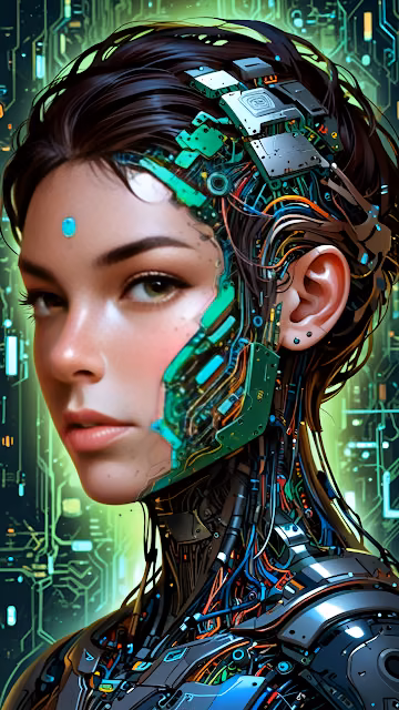 Cyborg Woman with Exposed Circuitry and Glowing Tech - Free 4K & 8K Mobile Wallpaper