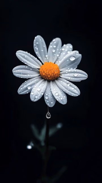 Daisy Flower Macro Droplets Dark Minimalist Art - Free 4K & 8K Mobile Wallpaper