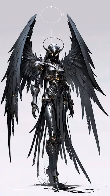 Dark Angel in Armored Suit with Black Wings - Free 4K & 8K Mobile Wallpaper
