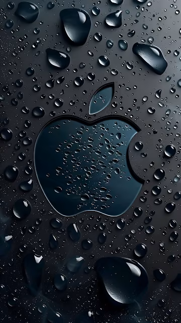 Dark Apple Logo Water Drops Aesthetic Vertical Design - Free 4K & 8K Mobile Wallpaper
