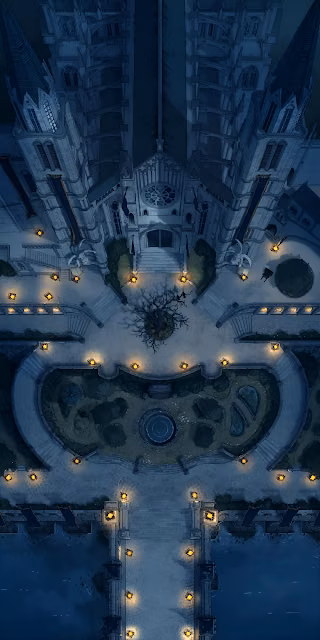 Dark Gothic Cathedral Courtyard Battle Map Overhead View - Free 4K & 8K Mobile Wallpaper