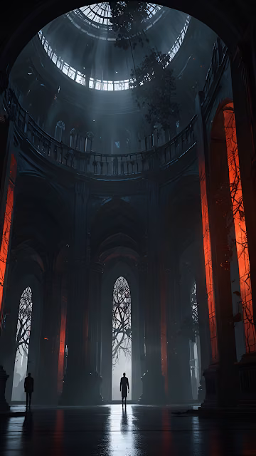 Dark Gothic Cathedral Interior Red Light Architecture - Free 4K & 8K Mobile Wallpaper
