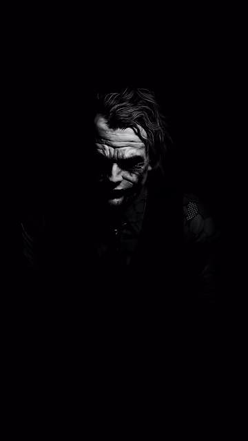 Dark Joker Portrait Black and White Minimalist Villain Art - Free 4K & 8K Mobile Wallpaper