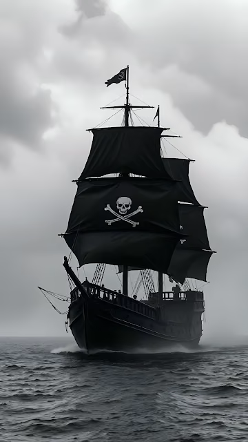 Dark Jolly Roger Pirate Ship Sailing Stormy Gray Ocean - Free 4K & 8K Mobile Wallpaper