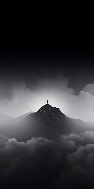 Dark Mountain Peak Silhouette Solitude Monochrome - Free 4K & 8K Mobile Wallpaper