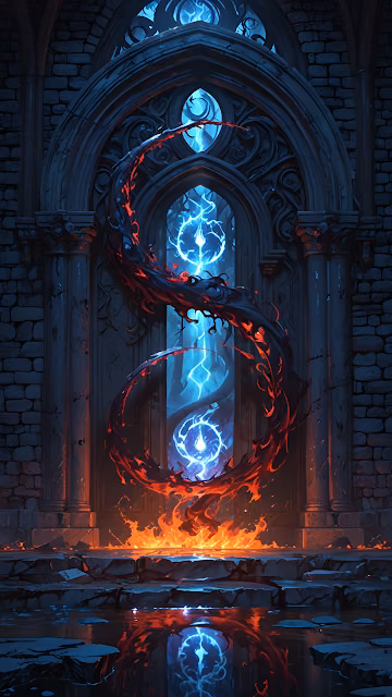 Dark Portal Magic: Fire Serpent and Blue Lightning Gate - Free 4K & 8K Mobile Wallpaper