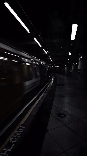 Dark Subway Platform with Moving Train and Overhead Lights - Free 4K & 8K Mobile Wallpaper