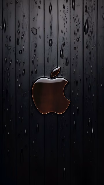 Dark Wood Texture Apple Logo Rain Drops Aesthetic - Free 4K & 8K Mobile Wallpaper