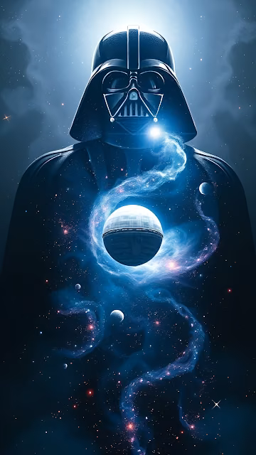 Darth Vader Cosmic Portrait with Death Star Nebula Core - Free 4K & 8K Mobile Wallpaper