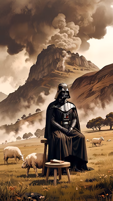 Darth Vader Pastoral Mountain Sheep Surreal Art - Free 4K & 8K Mobile Wallpaper