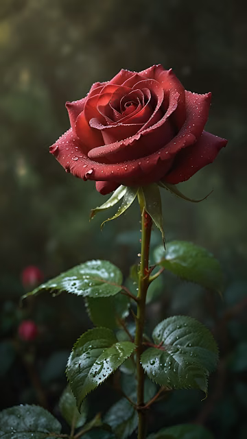 Deep Red Velvet Rose Petals Morning Dew Drops Close-up - Free 4K & 8K Mobile Wallpaper