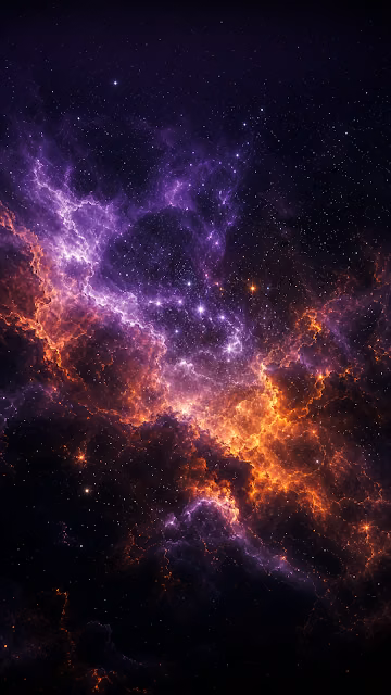 Deep Space Stellar Nebula in Violet and Orange - Free 4K & 8K Mobile Wallpaper