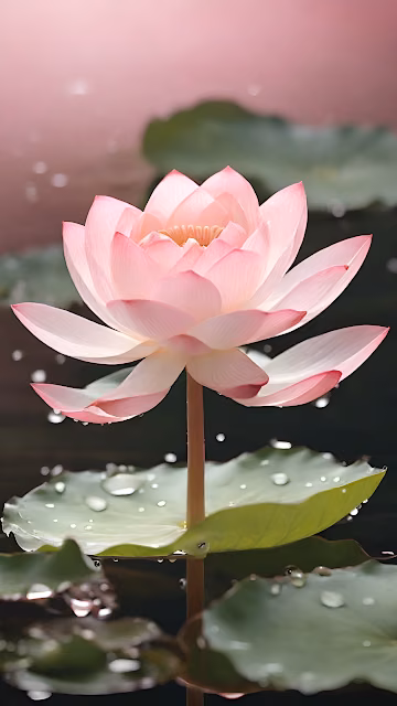 Delicate Pink Water Lily Blooming with Raindrops Close Up - Free 4K & 8K Mobile Wallpaper