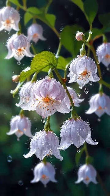 Delicate White Bell Flowers with Raindrops and Bokeh - Free 4K & 8K Mobile Wallpaper