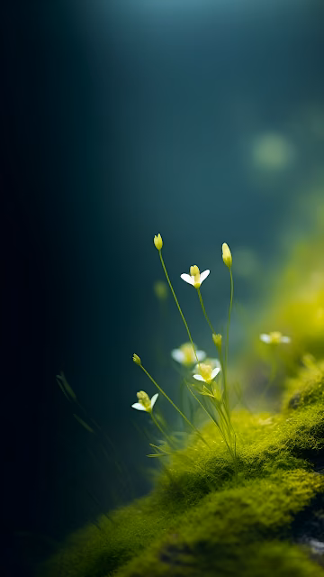 Delicate White Blooms Growing on Vibrant Green Moss - Free 4K & 8K Mobile Wallpaper