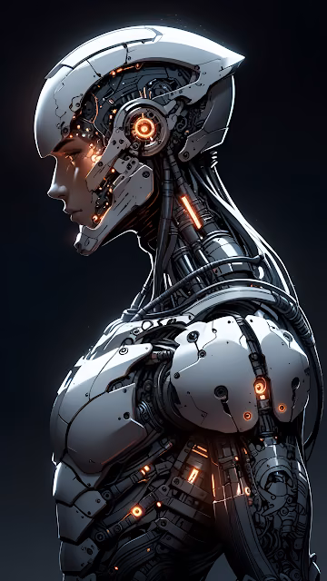 Detailed Cyborg Profile Portrait with Glowing Orange Accents - Free 4K & 8K Mobile Wallpaper