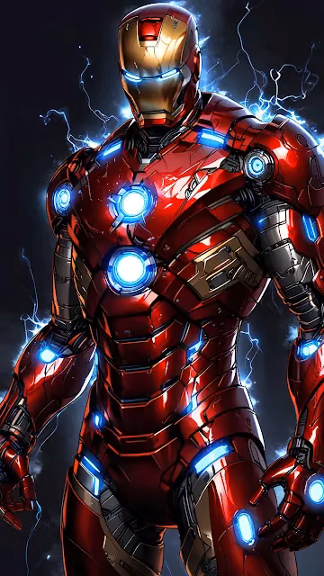 Detailed Iron Man Armor Suit with Glowing Arc Reactor - Free 4K & 8K Mobile Wallpaper