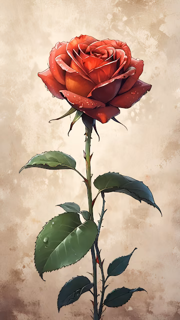 Detailed Red Rose Illustration Watercolor Texture - Free 4K & 8K Mobile Wallpaper