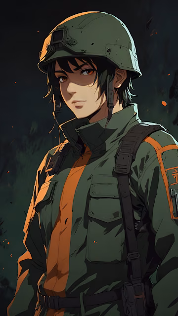 Determined Anime Soldier Portrait in Green Tactical Gear - Free 4K & 8K Mobile Wallpaper