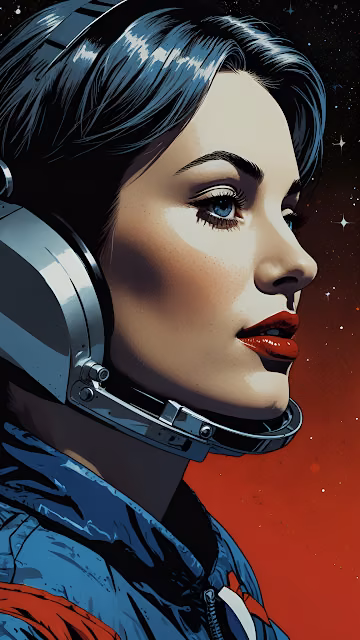 Determined Astronaut Woman Retro Comic Pop Art Portrait - Free 4K & 8K Mobile Wallpaper