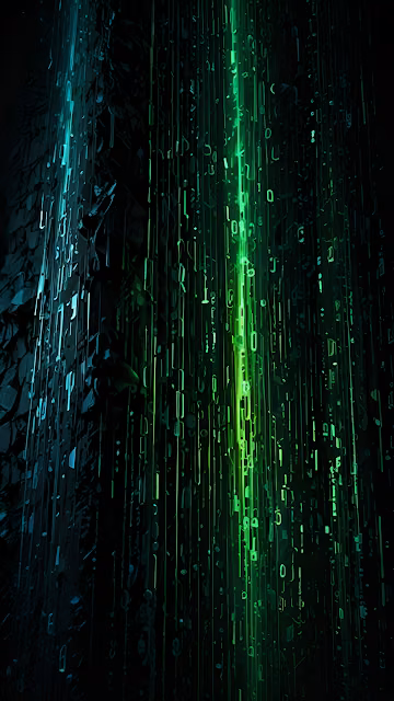 Digital Green Code Rain Flowing in Dark Cyber Space - Free 4K & 8K Mobile Wallpaper