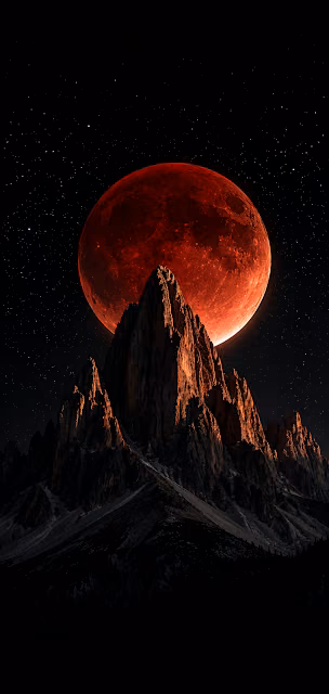 Dolomites Peak under blood red lunar eclipse mobile wallpaper - Free 4K & 8K Mobile Wallpaper