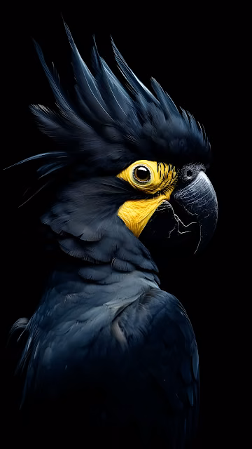 Dramatic Black Cockatoo Portrait Yellow Eye Dark Plumes - Free 4K & 8K Mobile Wallpaper