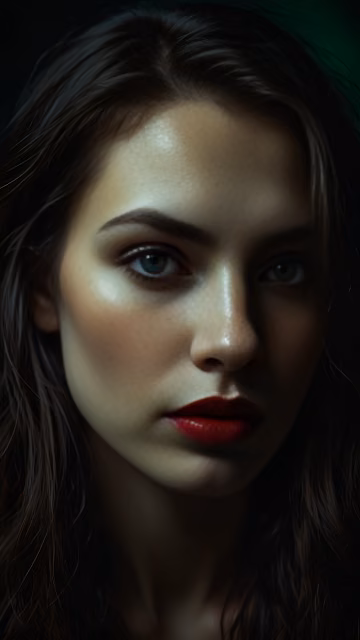 Dramatic Portrait of Woman with Red Lips and Green Eyes - Free 4K & 8K Mobile Wallpaper