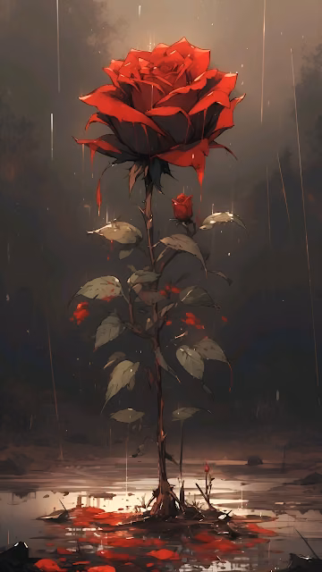 Dramatic Red Rose Dripping Blood Dark Gothic Fantasy Art - Free 4K & 8K Mobile Wallpaper