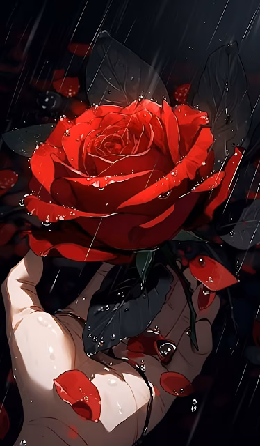 Dramatic Red Rose in Hand Drenched by Rain Digital Art - Free 4K & 8K Mobile Wallpaper