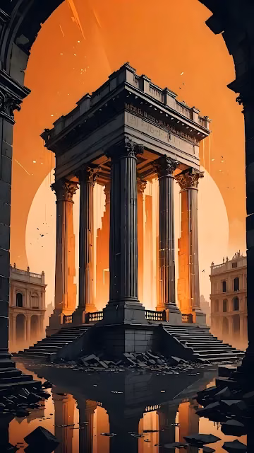 Dramatic Roman Ruins against Orange Sunset Silhouette - Free 4K & 8K Mobile Wallpaper