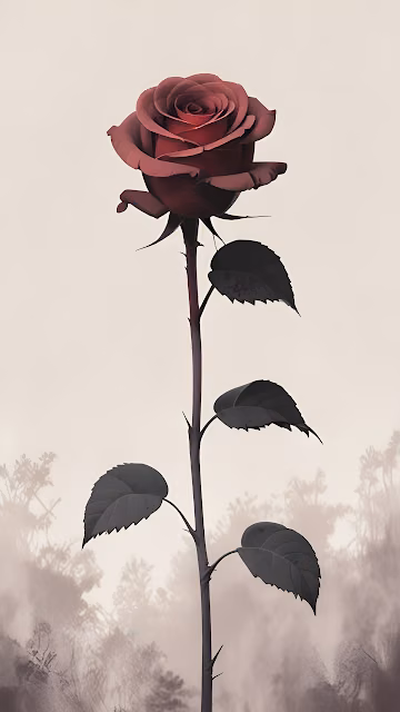 Dramatic Single Red Rose Minimalist Vertical Stem - Free 4K & 8K Mobile Wallpaper