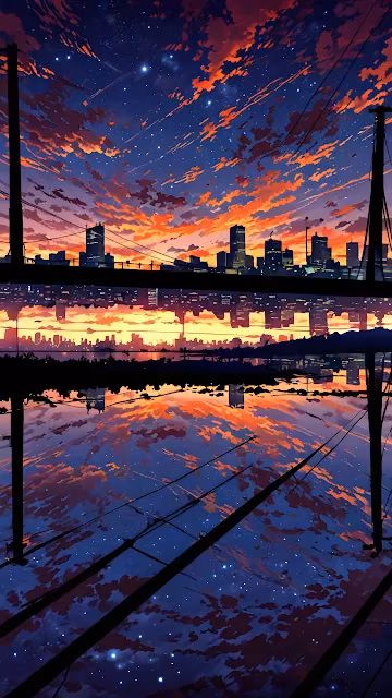 Dramatic Sunset Reflection Over City Skyline and Water - Free 4K & 8K Mobile Wallpaper