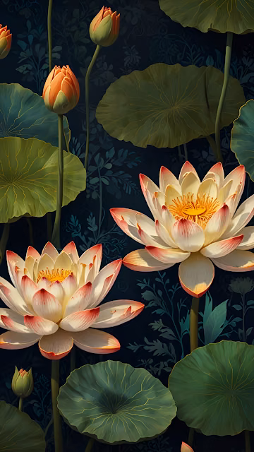 Dramatic White and Pink Lotus Blooms on Dark Background - Free 4K & 8K Mobile Wallpaper