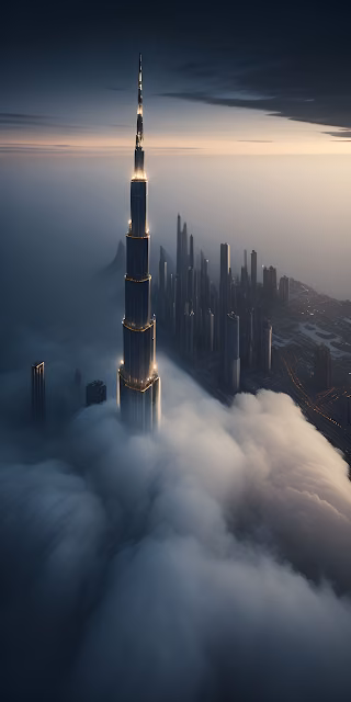 Dubai Skyscraper Above Clouds Foggy Cityscape View - Free 4K & 8K Mobile Wallpaper