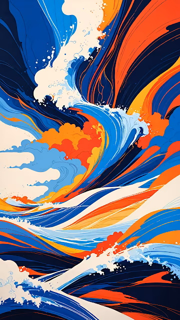 Dynamic Abstract Ocean Wave Art Illustration Vibrant Colors - Free 4K & 8K Mobile Wallpaper