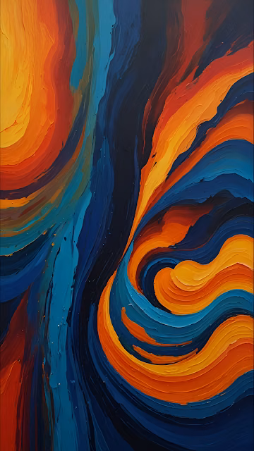 Dynamic Abstract Swirls Impasto Texture Blue and Orange - Free 4K & 8K Mobile Wallpaper