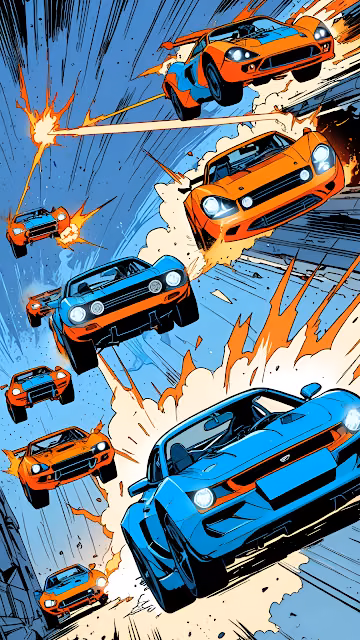 Dynamic Comic Style Race Cars Action Scene - Free 4K & 8K Mobile Wallpaper