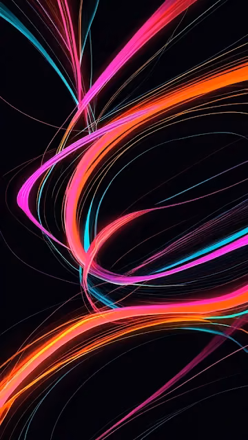 Dynamic Neon Light Trails Abstract Swirl on Black - Free 4K & 8K Mobile Wallpaper